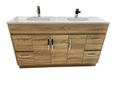 OJS-D-1500D Floor Standing Silver Handles Vanity Double Bowl Top