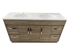 OJS-D-1500D Floor Standing Silver Handles Vanity Double Bowl Top