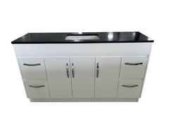 OJS-D-1500D Floor Standing Silver Handles Vanity Double Bowl Top