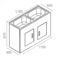 BLT1160 Stainless Steel Double Laundry Sink and Trough Cabinet 1160x500x870mm
