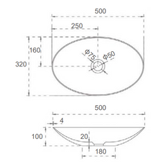 Lydia Above Counter Solid Surface Oval Basin 500x320x100mm