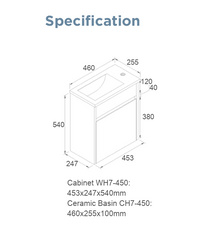 Blair Mini Wall Hung Vanity 460x250x540mm
