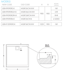 White Polymarble Shower Base with Centre Rear Drain 900*900mm