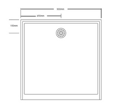 White Polymarble Shower Base with Centre Rear Drain 900*900mm
