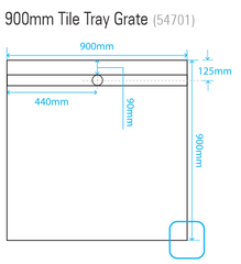 Akril Tile Tray with Long Grate on 900mm side - 900*900mm
