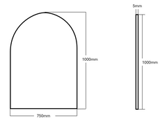 Frameless Polished Edge Arch Mirror 750x1000mm