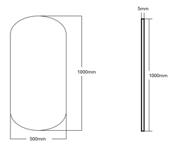 Frameless Polished Edge Pill Shaped Mirror 500x1000mm