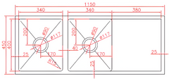 D99R-B Square Double Kitchen/Laundry Sink with Drainer