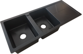 BL99 Double Bowl Black Granite Quartz Stone Kitchen Sink with Drainer