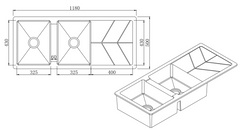 BL99 Double Bowl Black Granite Quartz Stone Kitchen Sink with Drainer