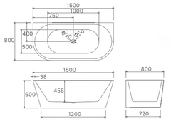 1500mm Hannah Back to Wall Bath Tub