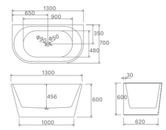 1300mm Hannah Back to Wall Bath Tub