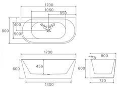 1700mm Hannah Back to Wall Bath Tub