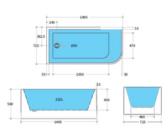 KBT-6 Corner Free Standing Bath Tub 1500*730*580mm