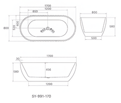 1700mm Henley Matte White Free Standing Oval Groove Bath Tub