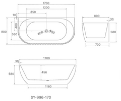 1700mm Lamont Matte White Back to Wall Groove Bath Tub
