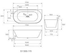 1700mm Kira Back to Wall Groove Bath Tub