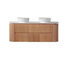 Bristol Fluted Curved Wall Hung Vanity 1500mm Double Bowl Top