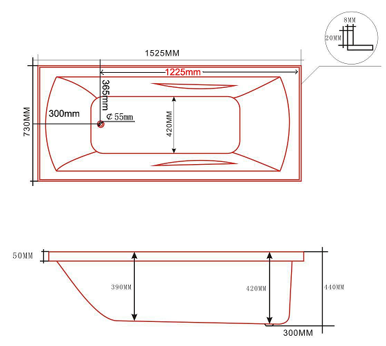 Drop in Bath Tub 1525*730*440mm