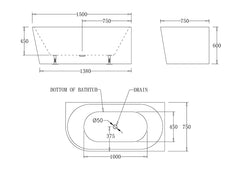 Milan Back to Wall Bath Tub 1700*780*600mm