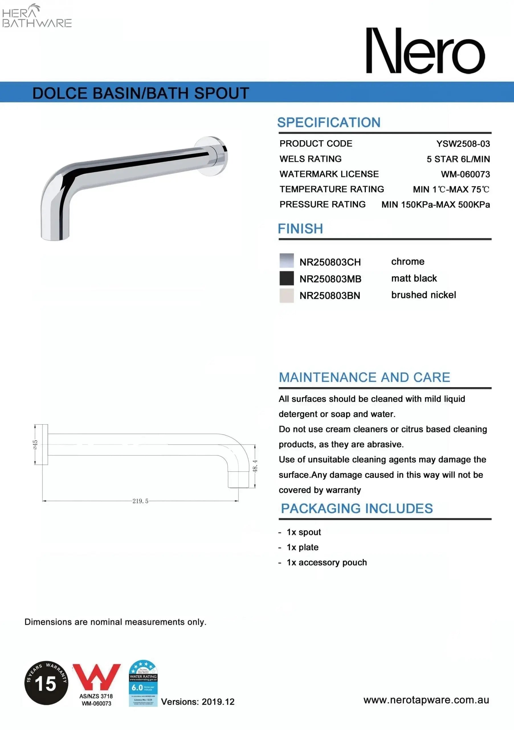 DOLCE Basin or Bath Spout only