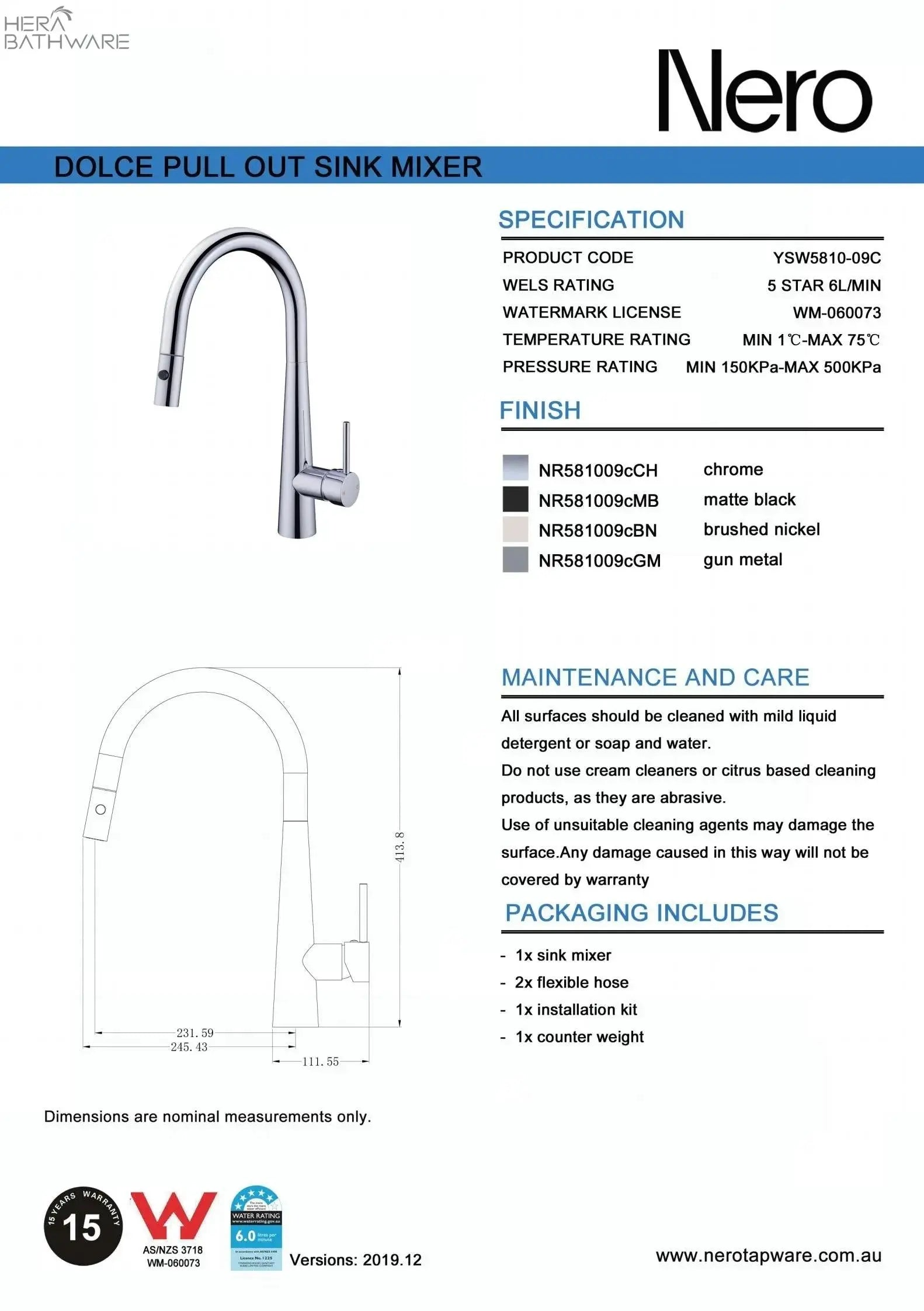 DOLCE Pull-Out Sink Mixer with Vegie spray function