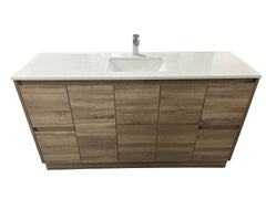 OJS11-1500D Floor Standing Finger Pull Vanity Double Bowl Top