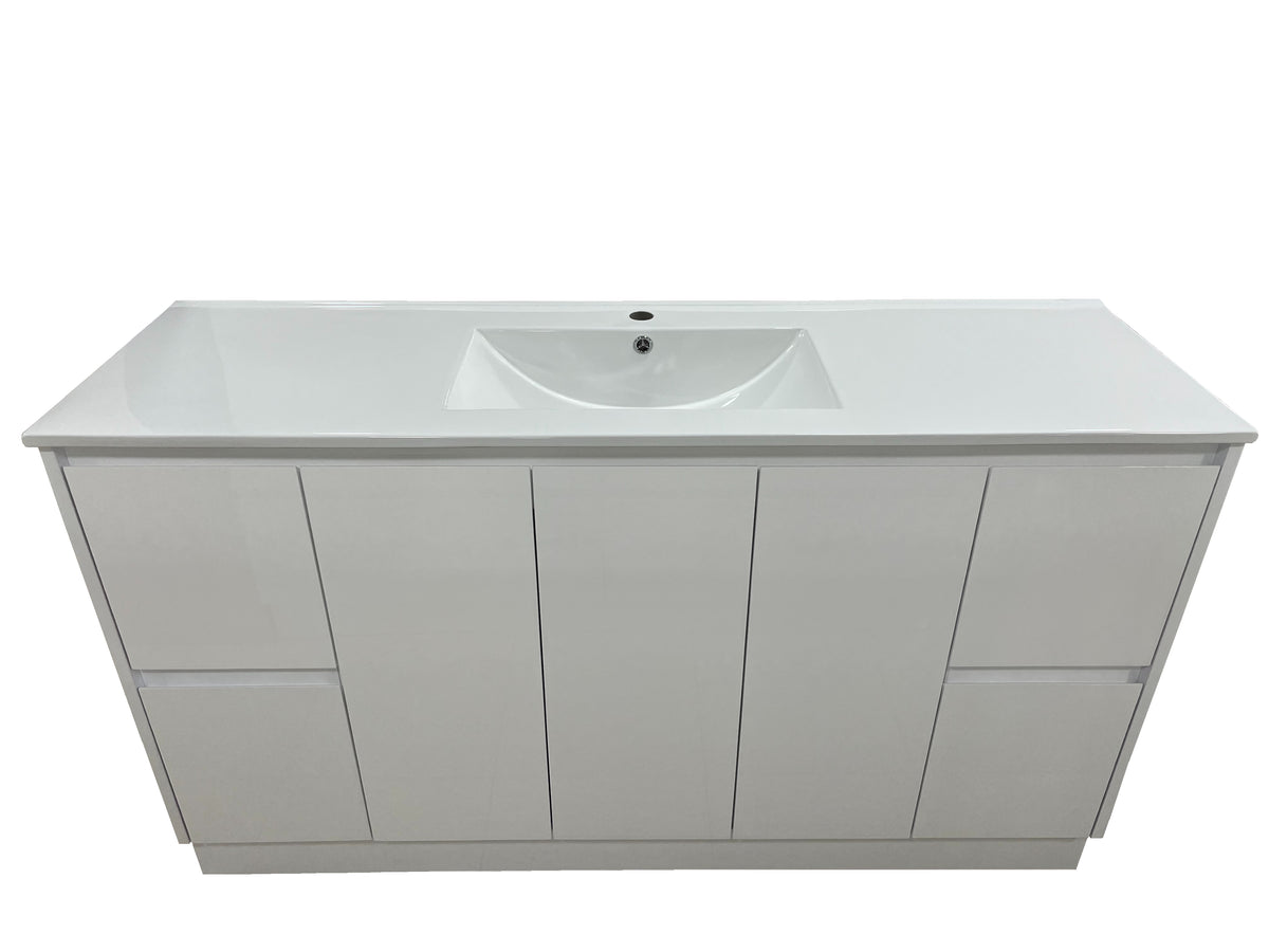 OJS11-1500D Floor Standing Finger Pull Vanity Double Bowl Top