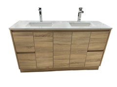 OJS11-1500D Floor Standing Finger Pull Vanity Double Bowl Top