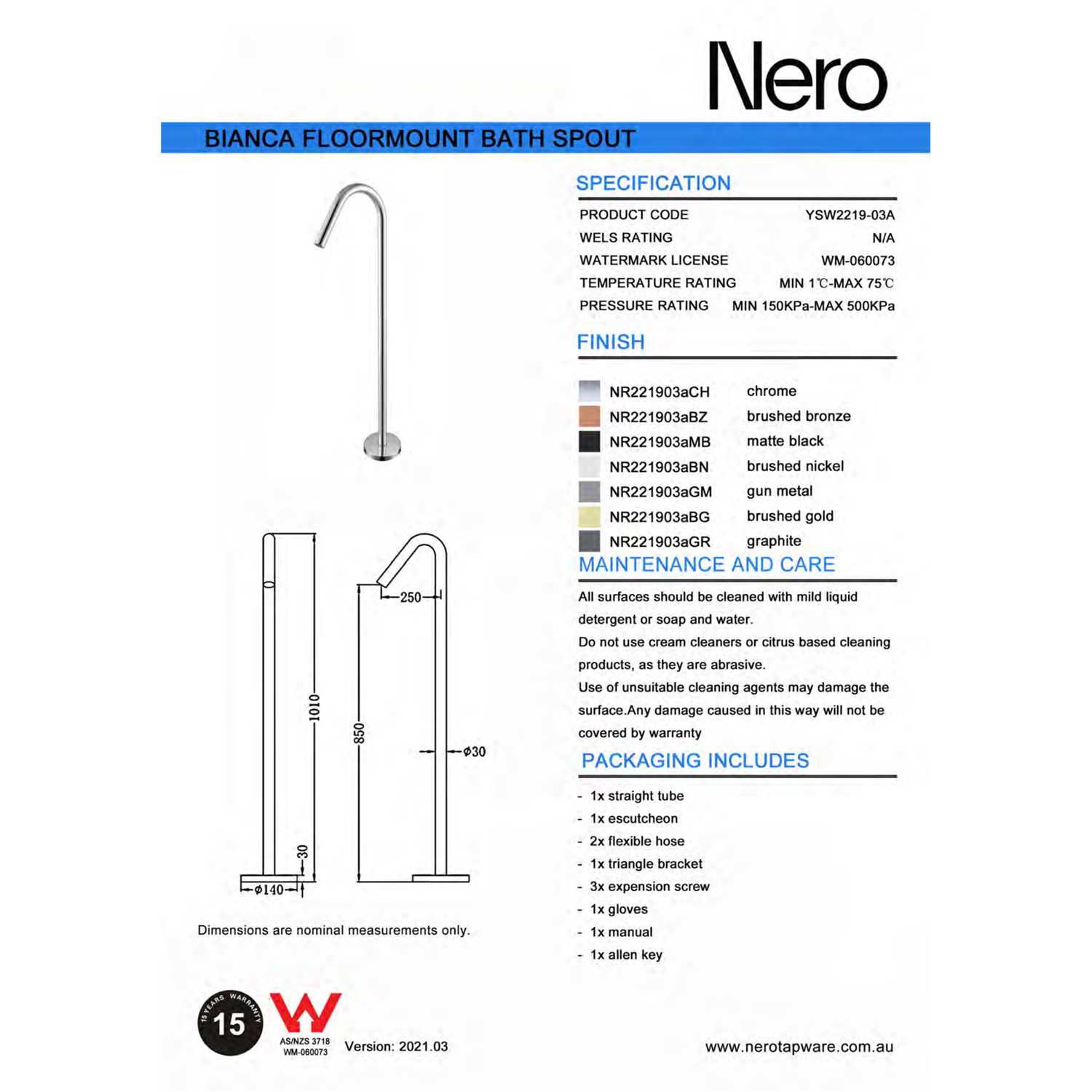 MECCA Floor Mount Bath Spout Only