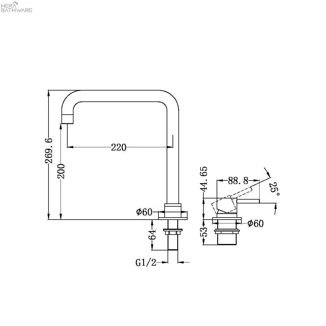 MECCA Hob Square Spout Basin Mixer