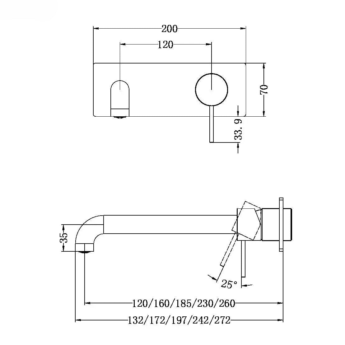Mecca Wall Basin/Bath Mixer Trim Kits Only