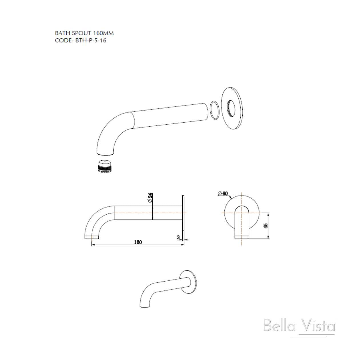 Mica Bath Spout 160mm
