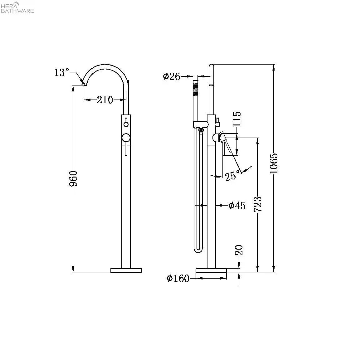 NOVA/Mecca Round Floor Mount Mixer with Handshower