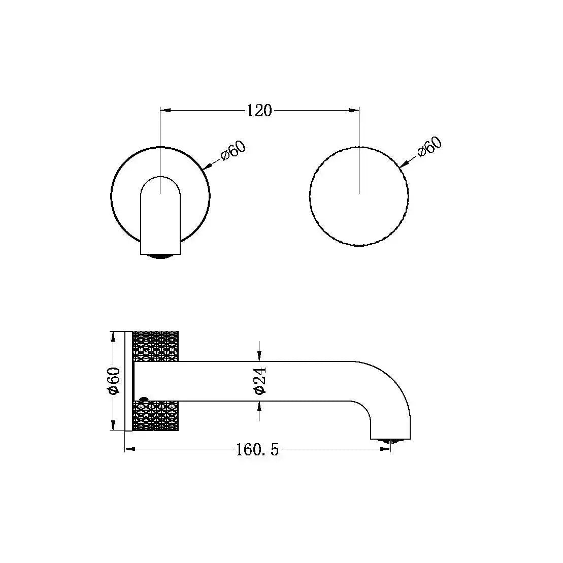 Opal Progressive Wall Basin/Bath Mixer 160mm