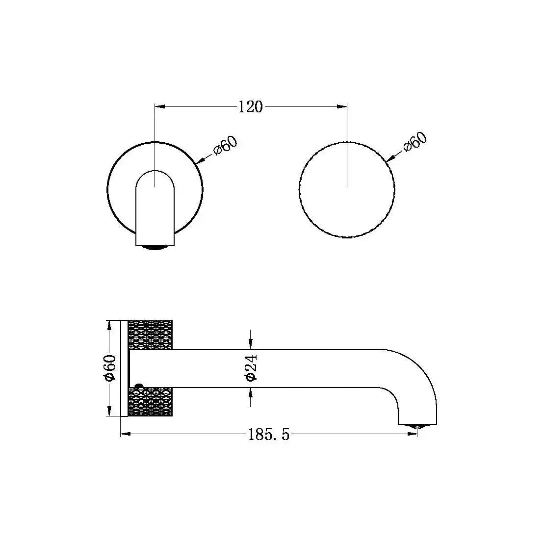 Opal Progressive Wall Basin/Bath Mixer 185mm