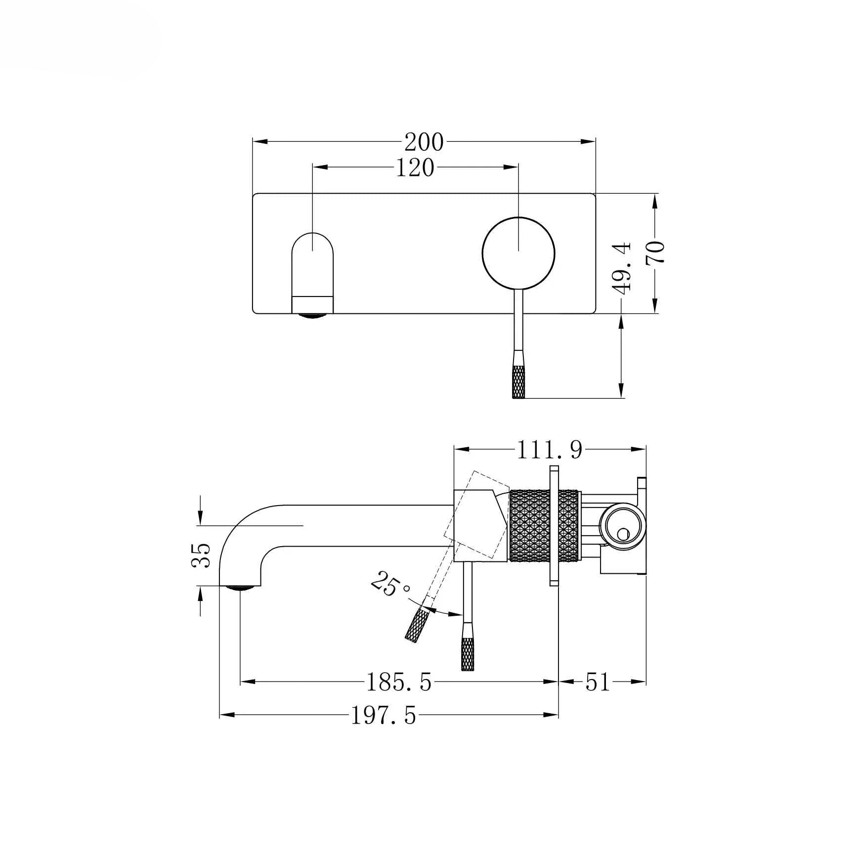Opal Wall Basin/Bath Mixer 120-260mm Spout Length