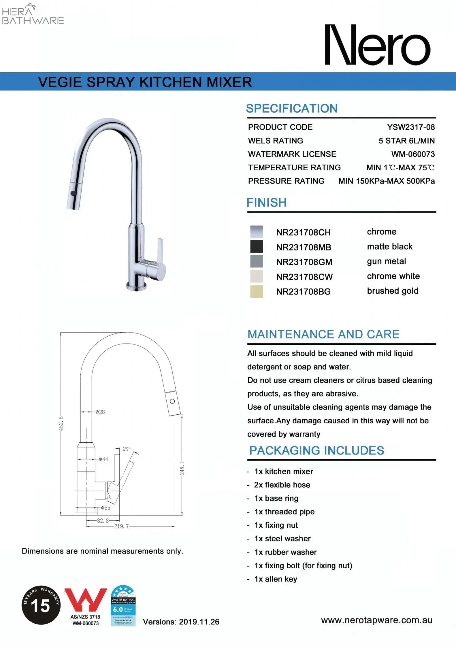 PEARL Pull-Out Sink Mixer with Vegie spray function