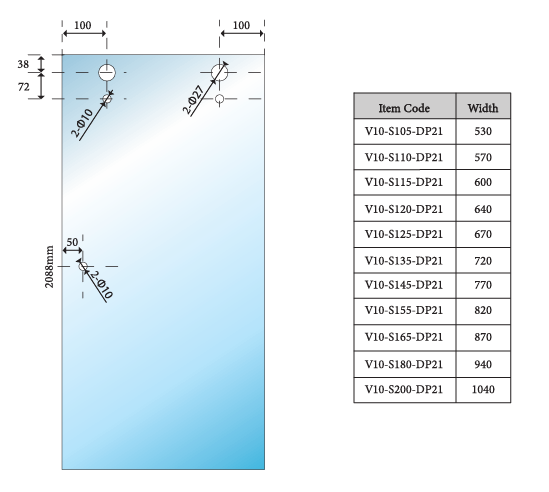 Violet Series 10mm Frameless Sliding Door Shower Screen Front (1200-1550mm) and Return (950-1100mm)