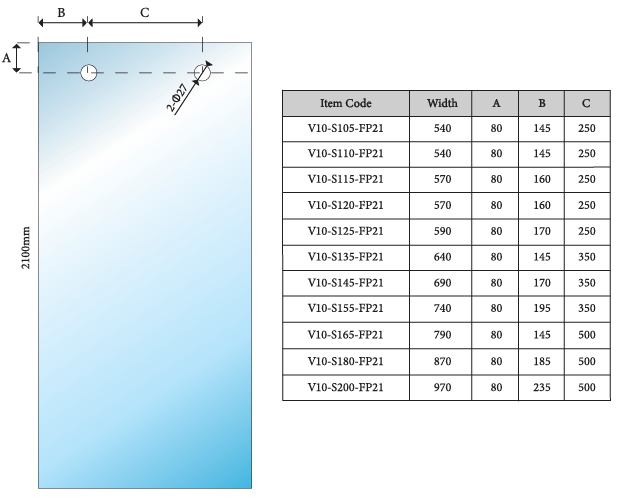 Violet Series 10mm Frameless Sliding Door Shower Screen Front (1200-1550mm) and Return (950-1100mm)