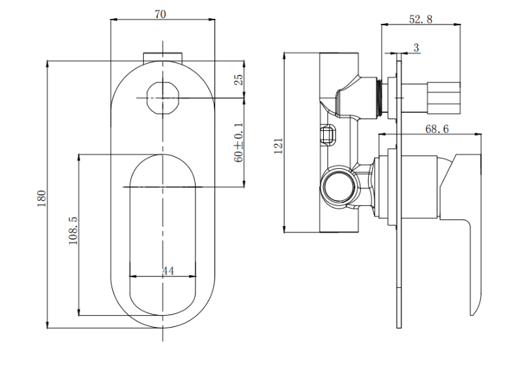 OVAL CURVE Wall Mixer with Diverter