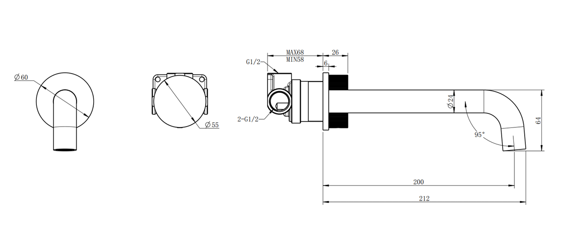 QI RUND Progressive Wall Mixer and Spout