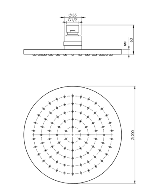 RUND Round ABS  Shower Head 200mm