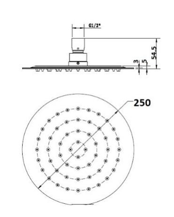 RUND Round Stainless Steel Shower Head 250mm