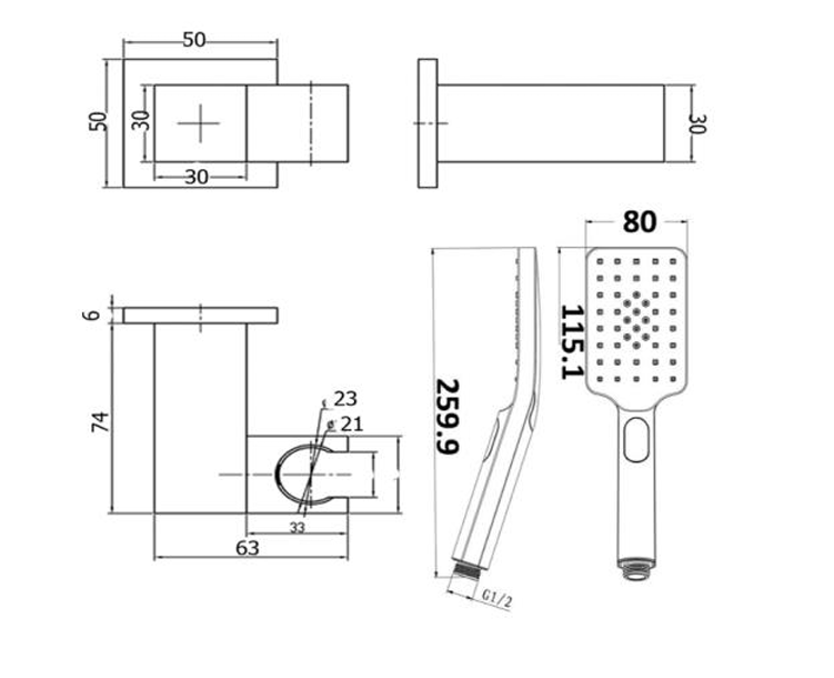 HANDEL ECKIG Square Shower on Bracket