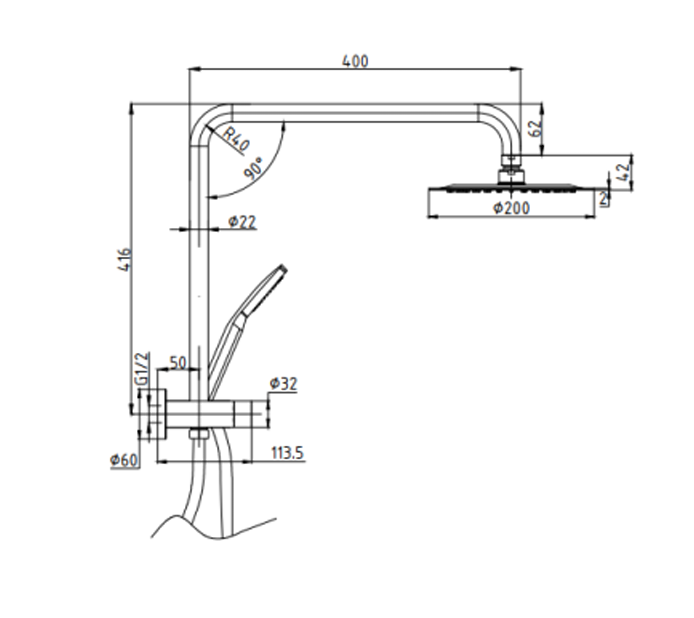 RUND Round Half Rail Shower Combo Set