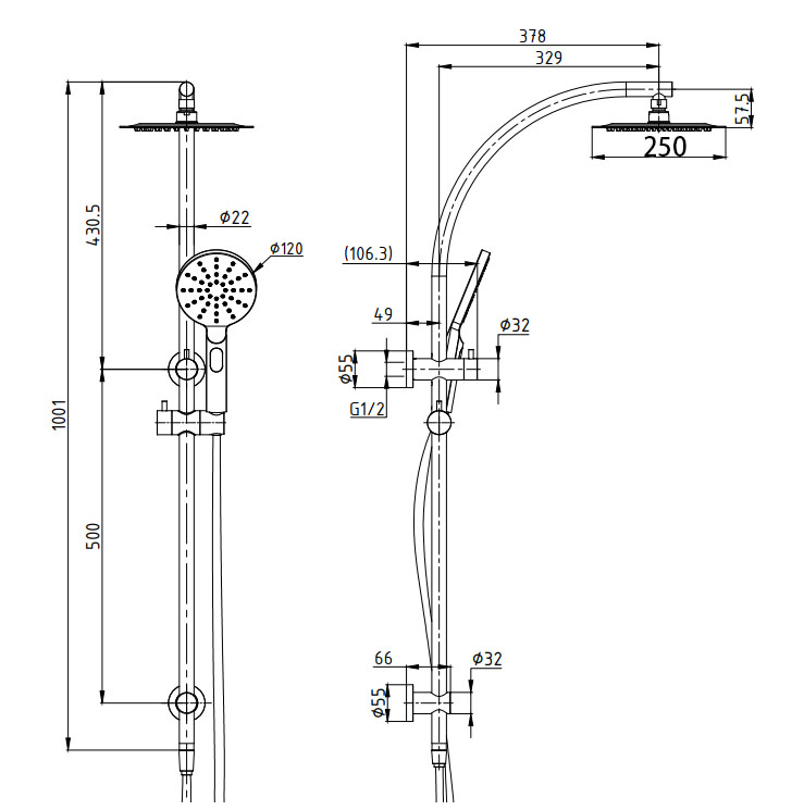RUND Round Curved Shower Combo Set