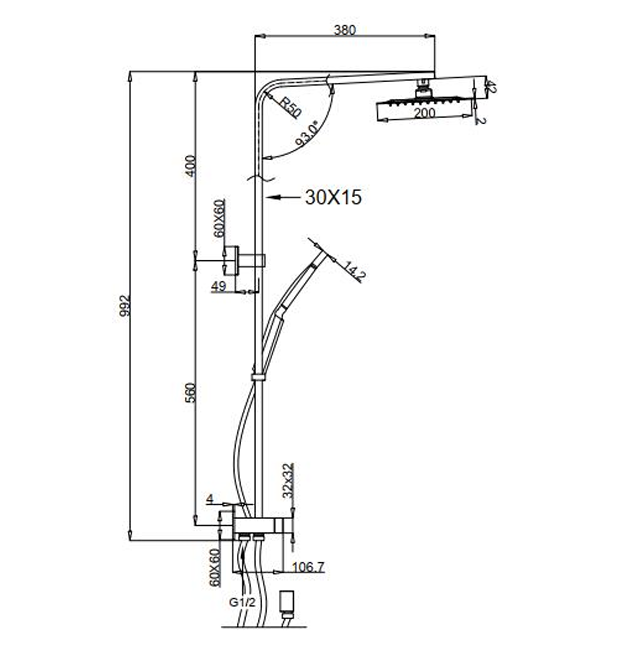 ECKIG Square Shower Combo Set with Flexible Water Inlet