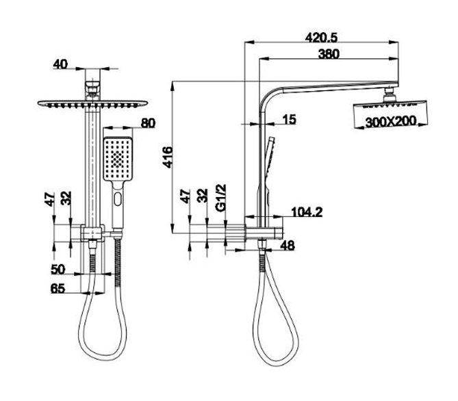 KASTEN Square Half Rail Shower Combo Set