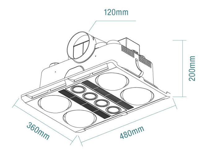 Profile Plus 4 3-in-1 Bathroom Heater with 4 Heat Lamps, Exhaust Fan and GU10 LED Light